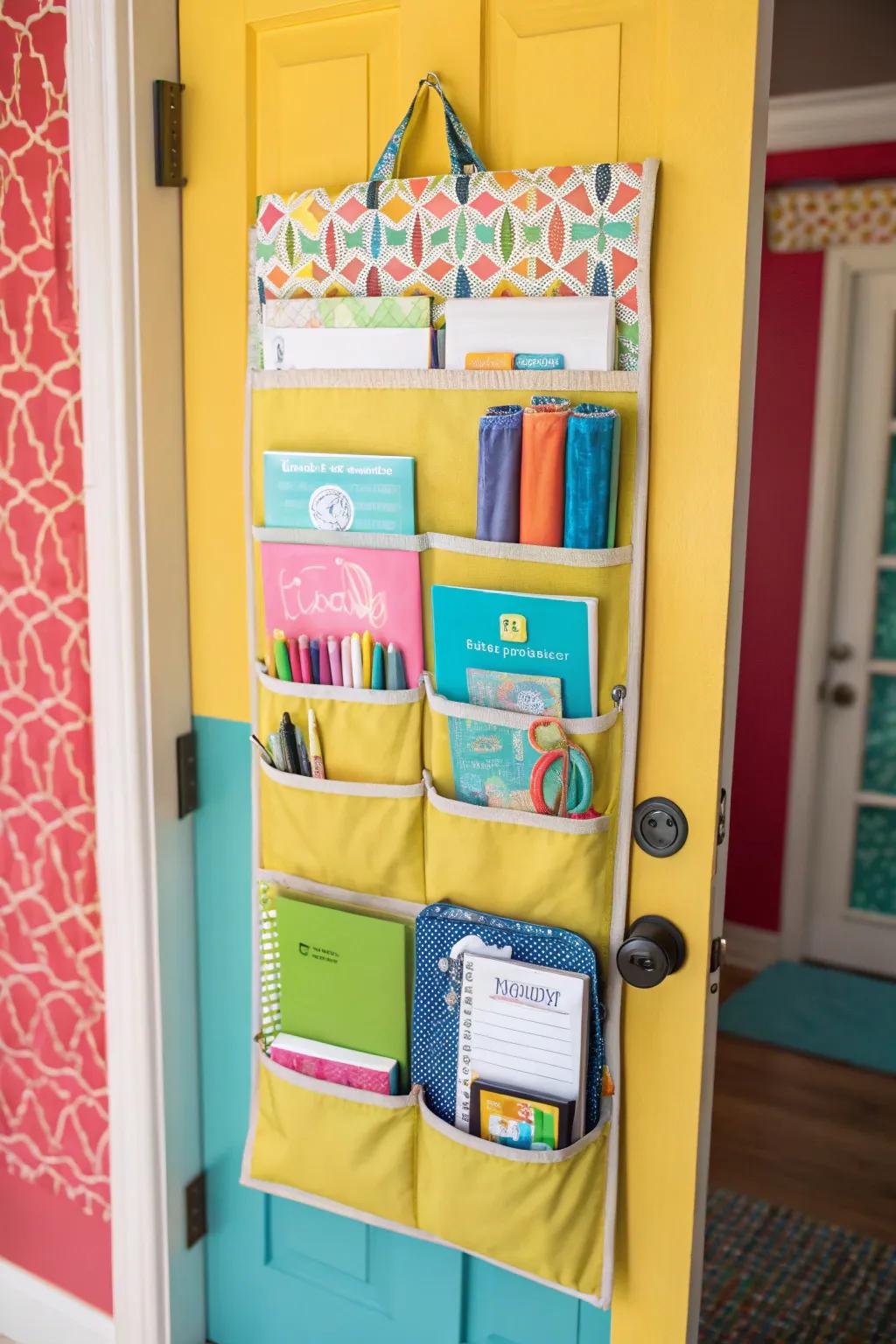 Over-the-door organizers intelligently use space.