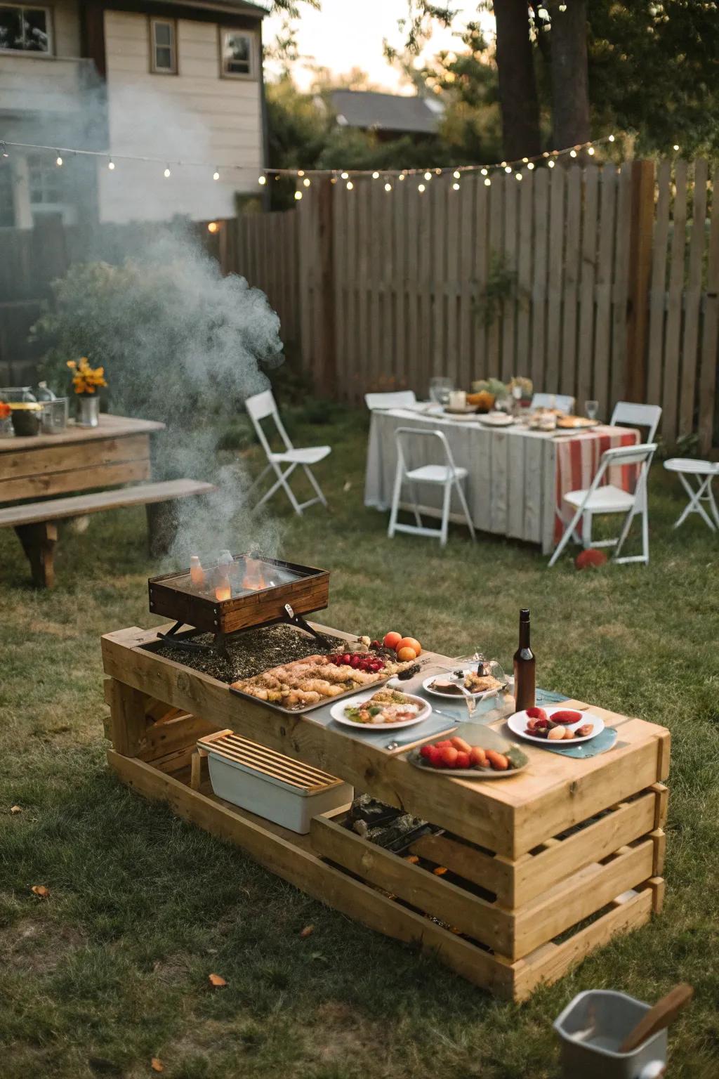 Savor a hearty cookout feast with companions and kin.