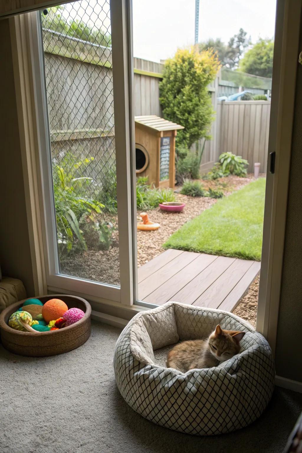 Seamless interior-exterior amalgamation for effortless feline passage.