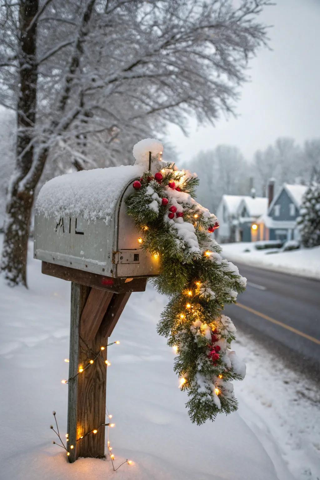 An ornamented mailbox spreads holiday happiness.