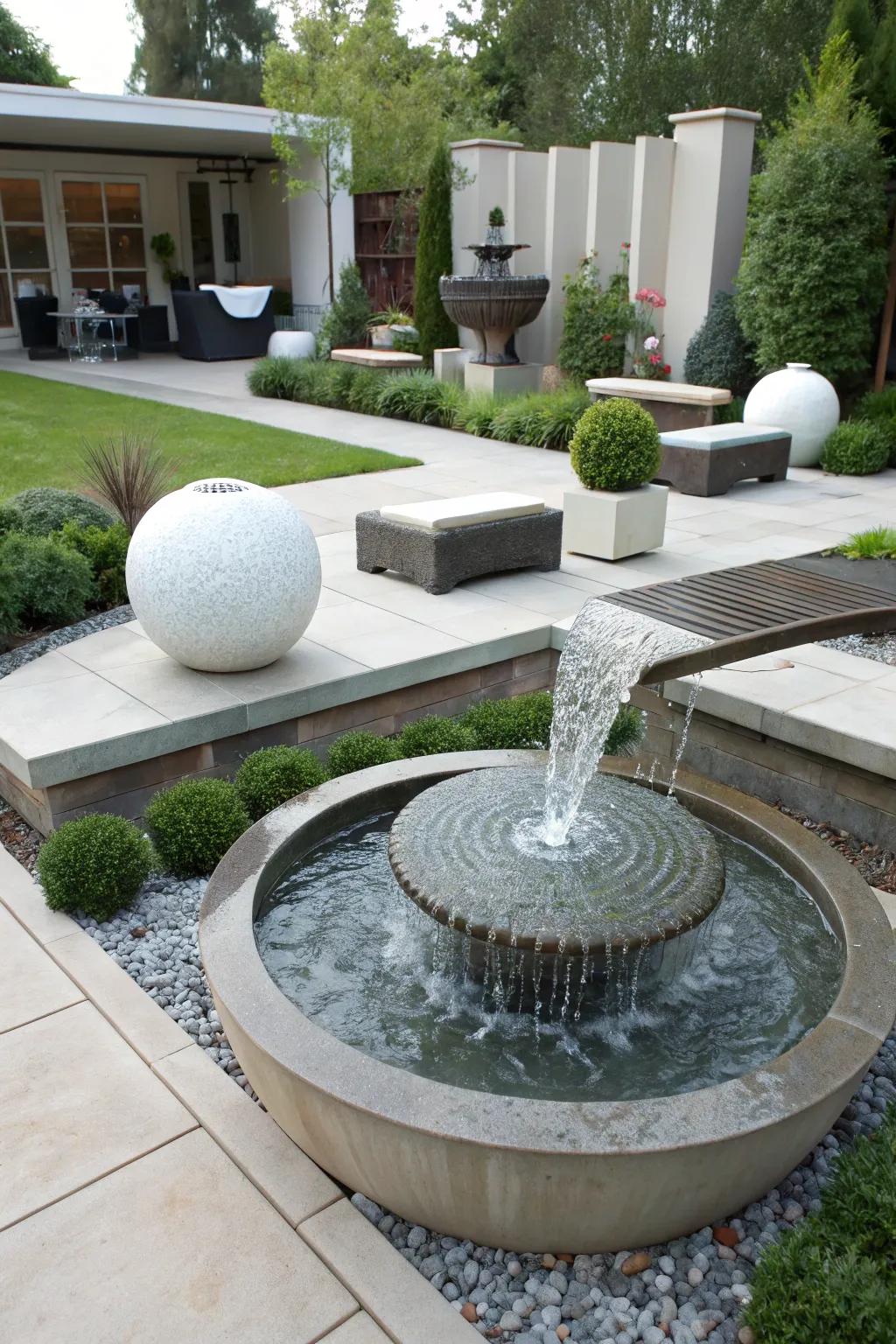 An innovative fountain displaying artistic aqua flow.