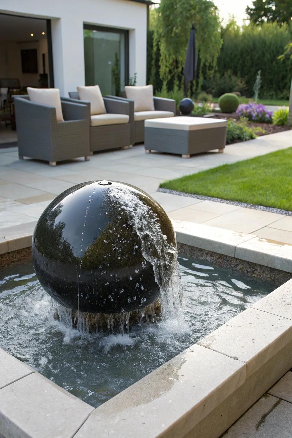 Sphere fountains contribute a contemporary visual to outdoor areas.