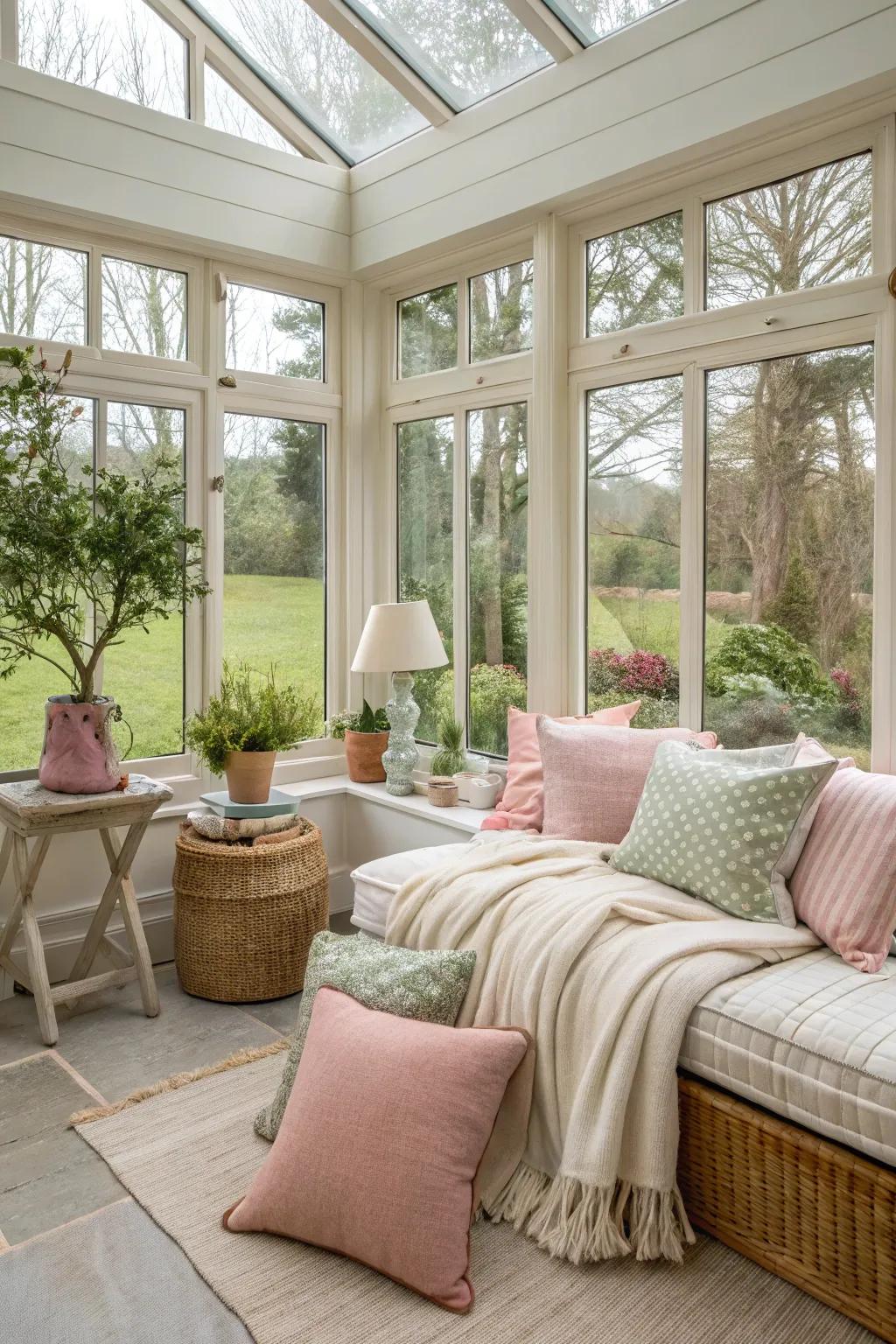 Soft furnishings establishing an inviting and comfortable garden location.