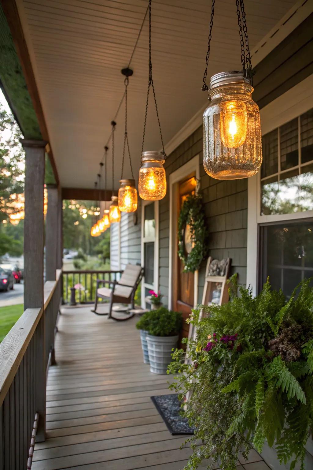 Your porch will have a charming creative touch with handmade mason container lights.