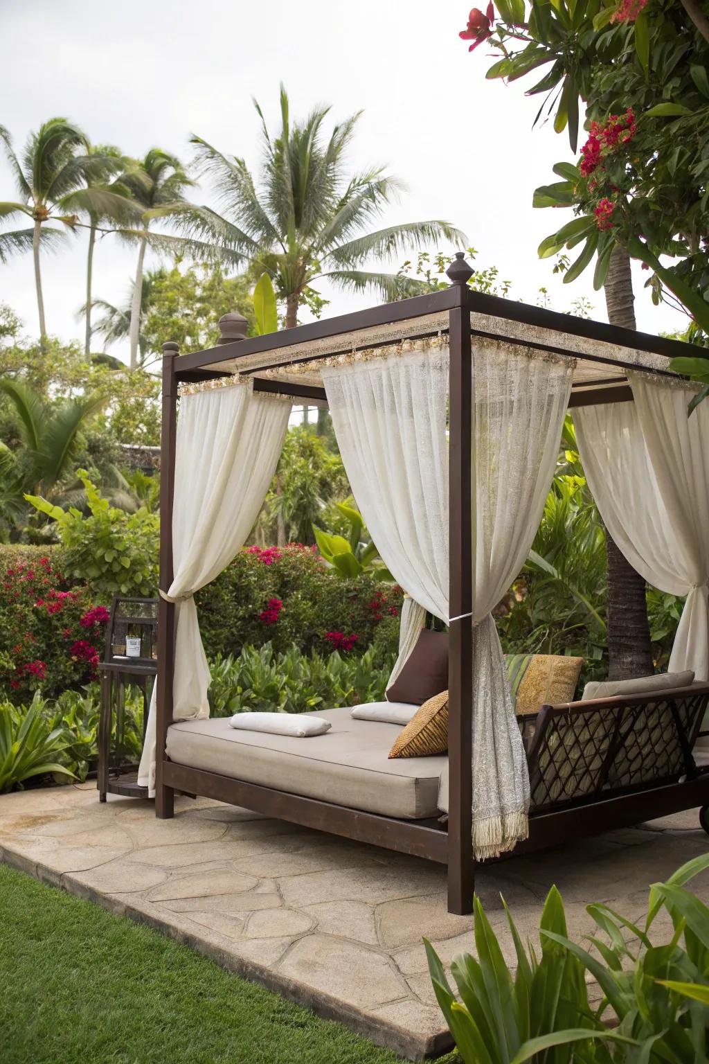 Outdoor beds provide a luxurious escape in your own backyard.