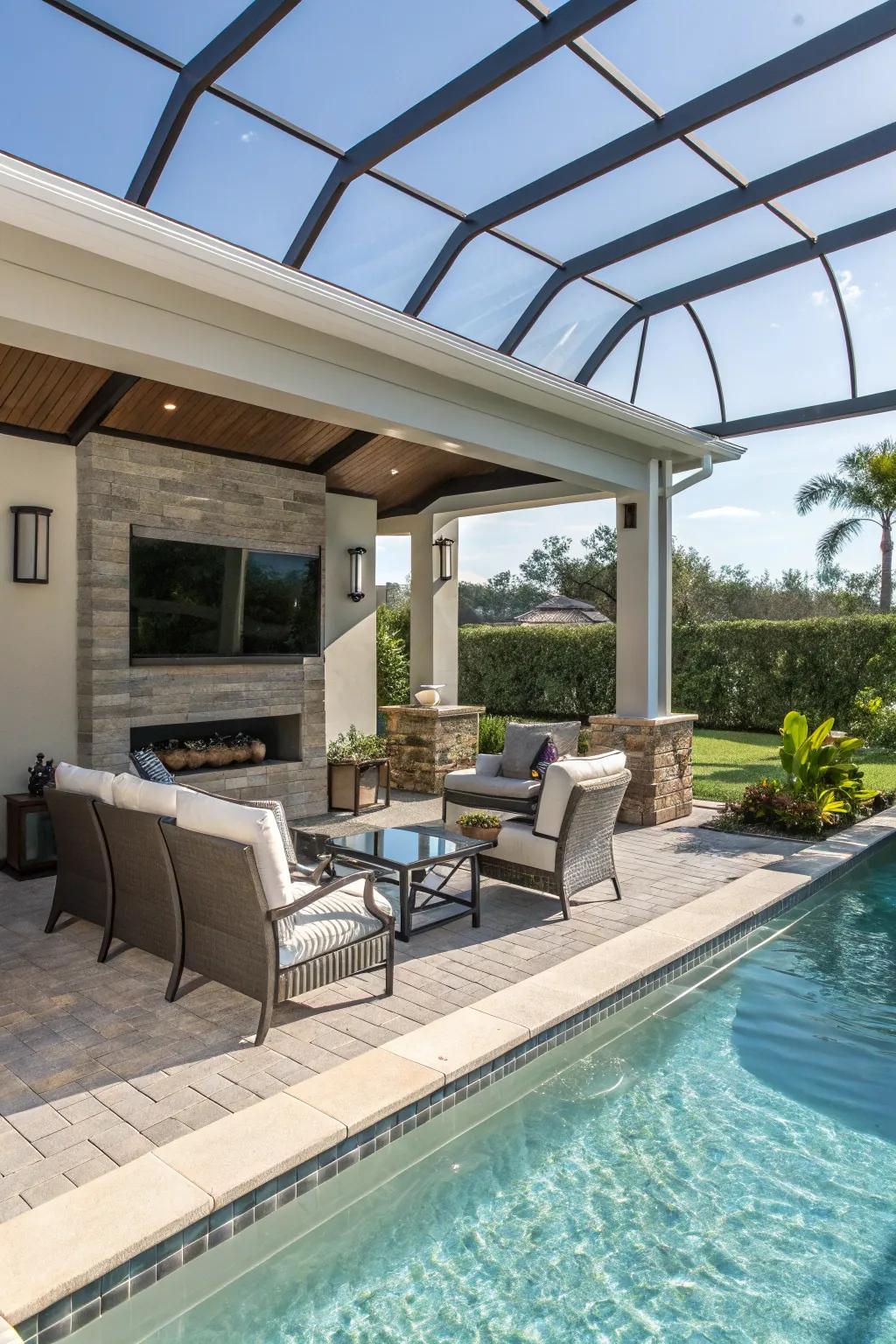 Delight in poolside entertainment with a dedicated television case.