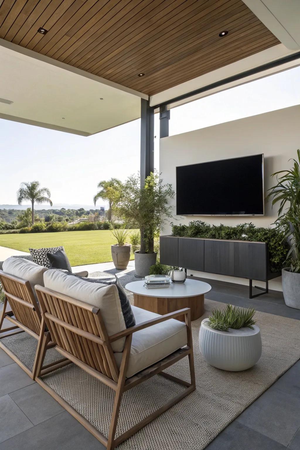 Modern design brings a chic and sophisticated look to your backyard screen setup.