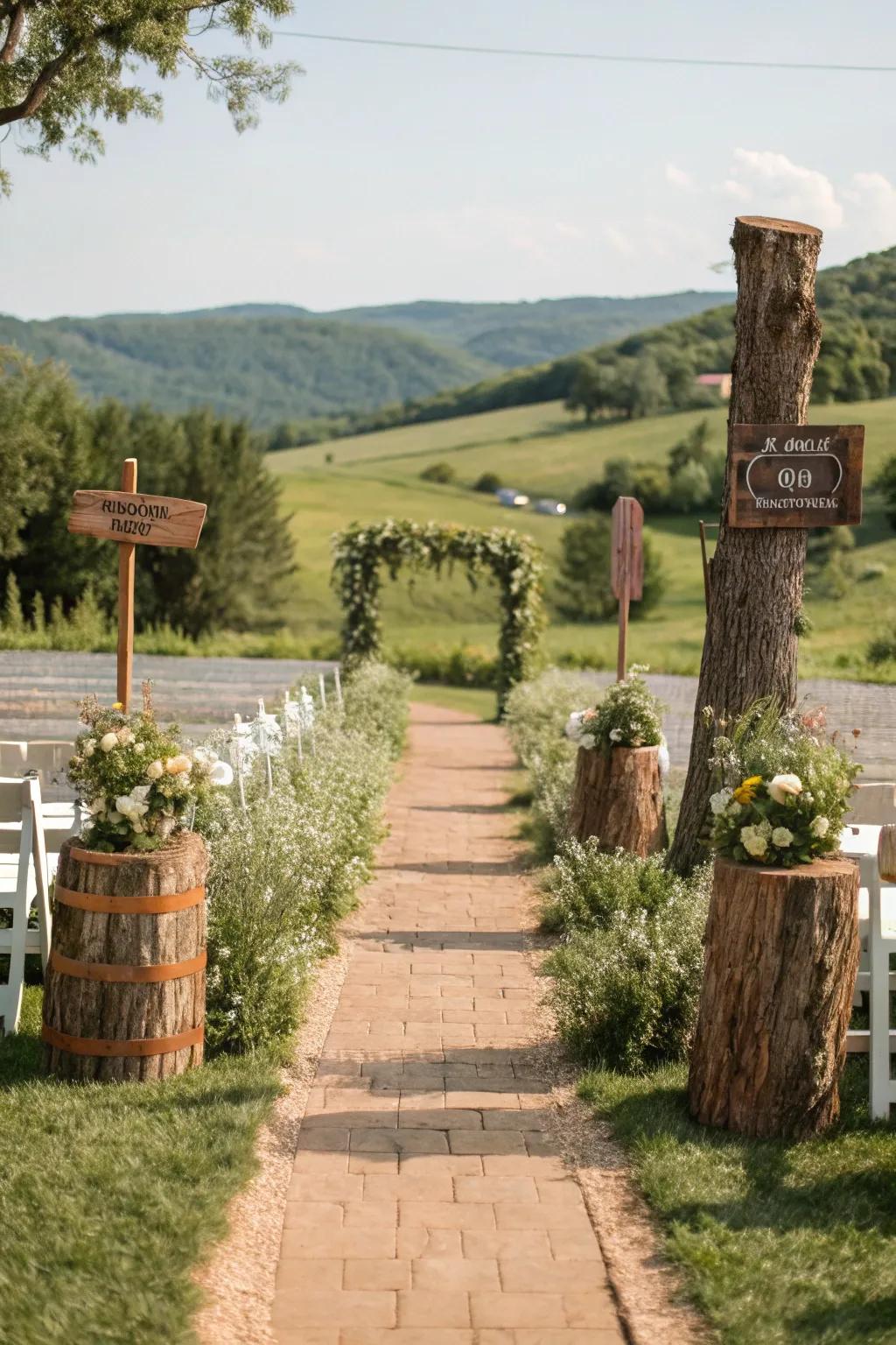 Country wood accents add a native charm to the path.