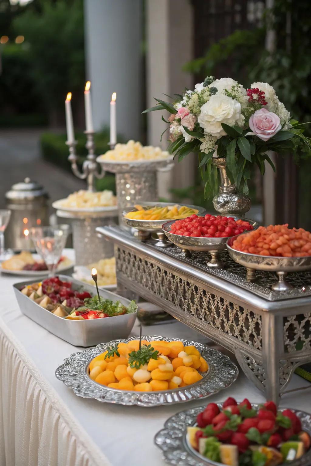 A decorative serving setup is visually appealing and functional.