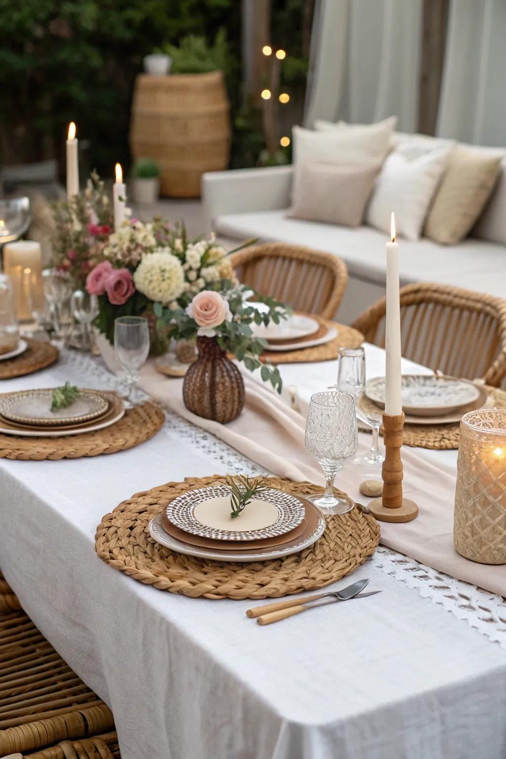 A party table showcasing an artful mix of textures, enriching the visual appeal and tactile experience