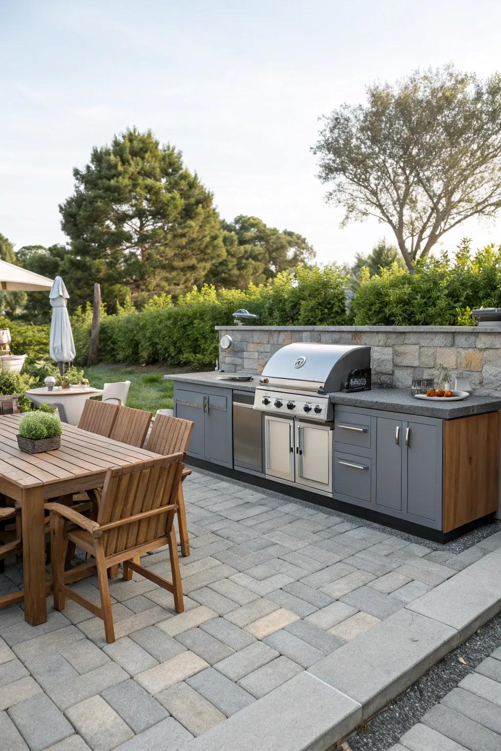 An in-built grill simplifies open-air cooking.
