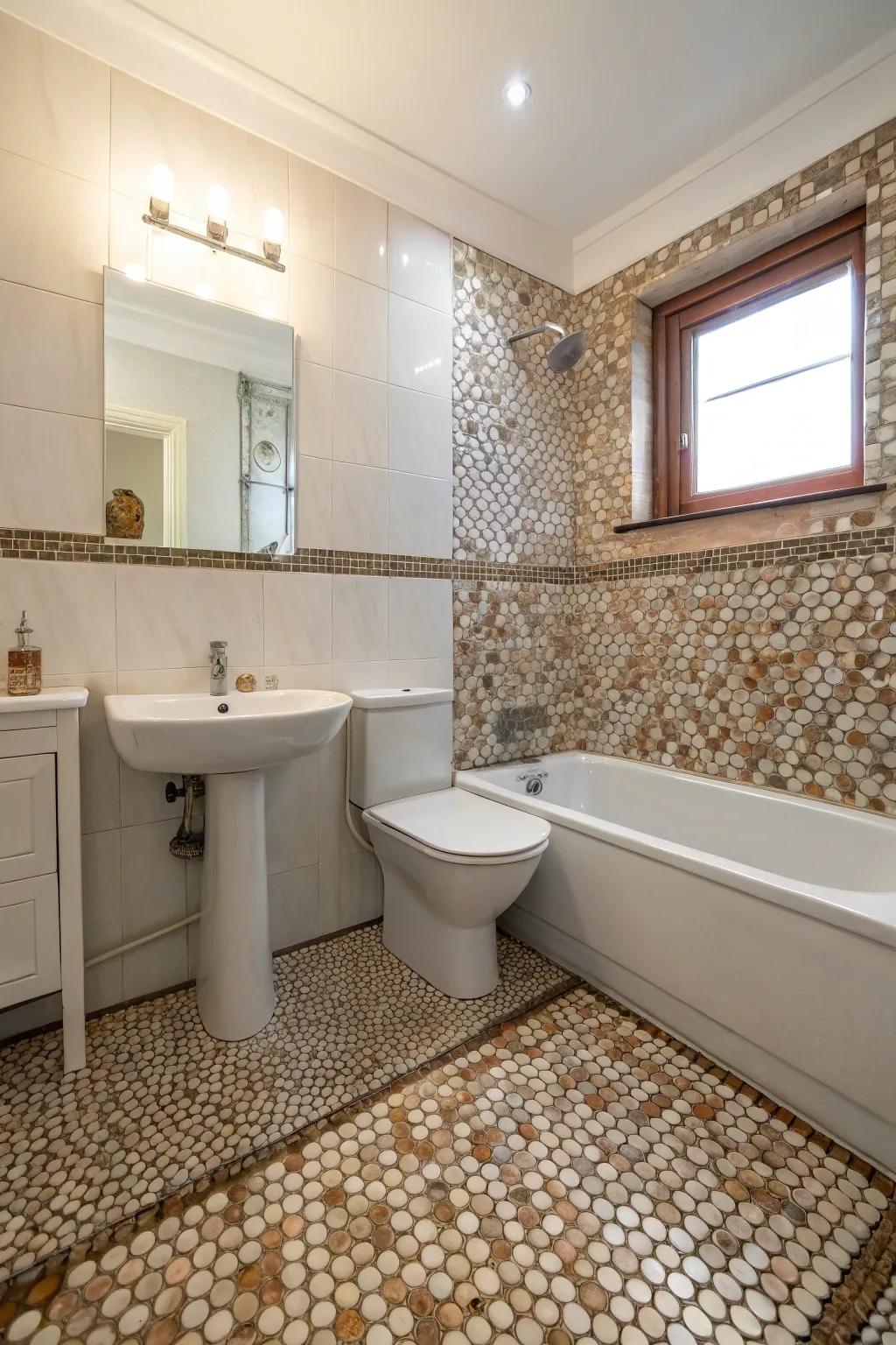 Ornamental embellishments with penny rounds infuse persona and charm.