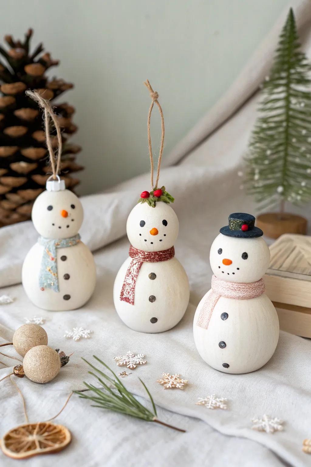 Capture the spirit of your family using these charming, personalized snowman decorations.