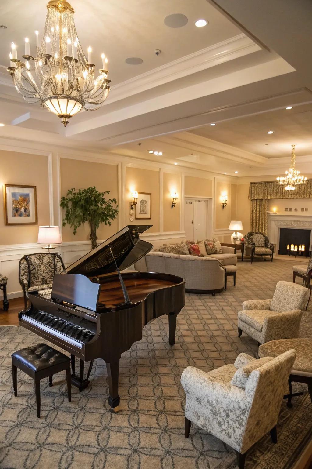 A versatile piano chamber that accommodates music and social interplays.
