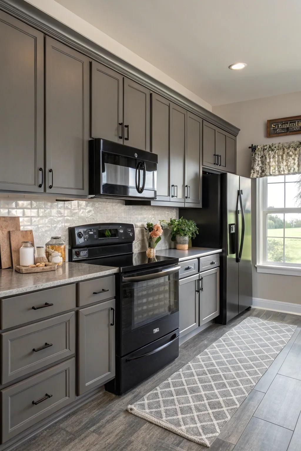 Gray tones pair seamlessly with dark metallic finishes.