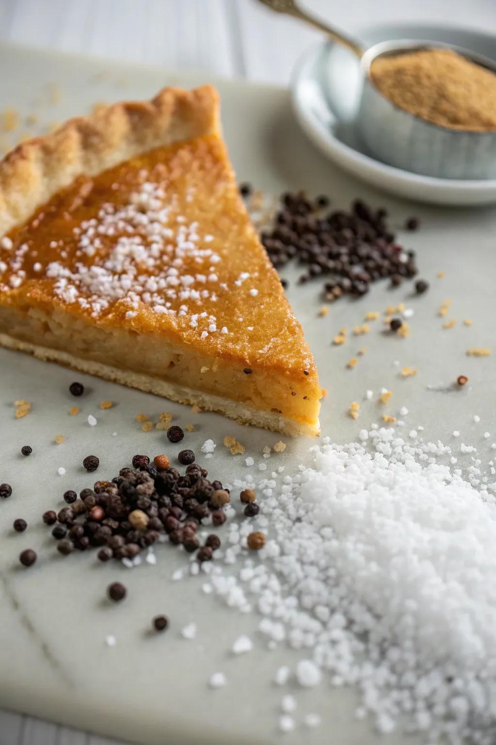 A pie slice fused with unanticipated flavor elements.