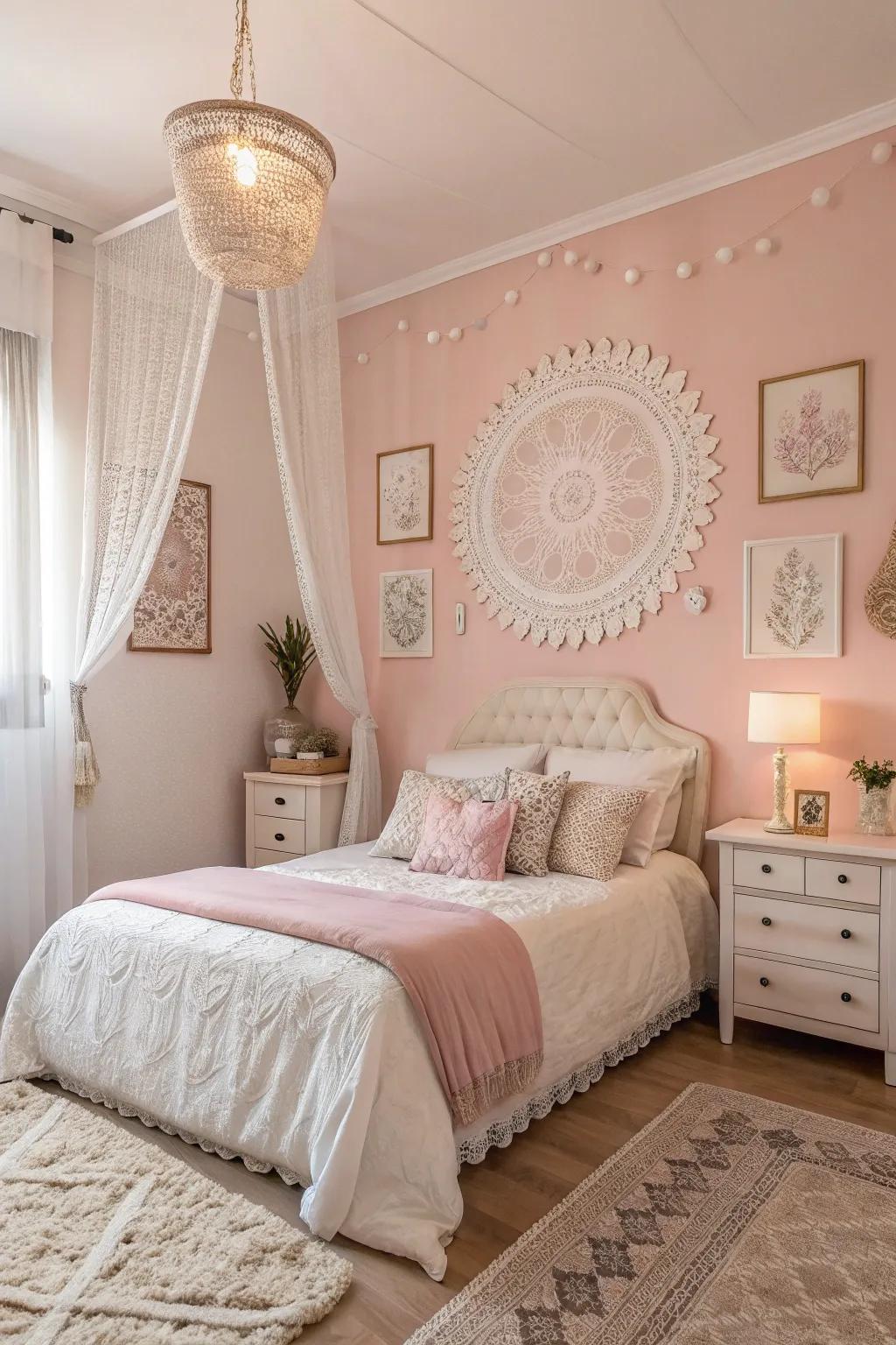 Faint rose radiates elegance and warmth in your bedroom.