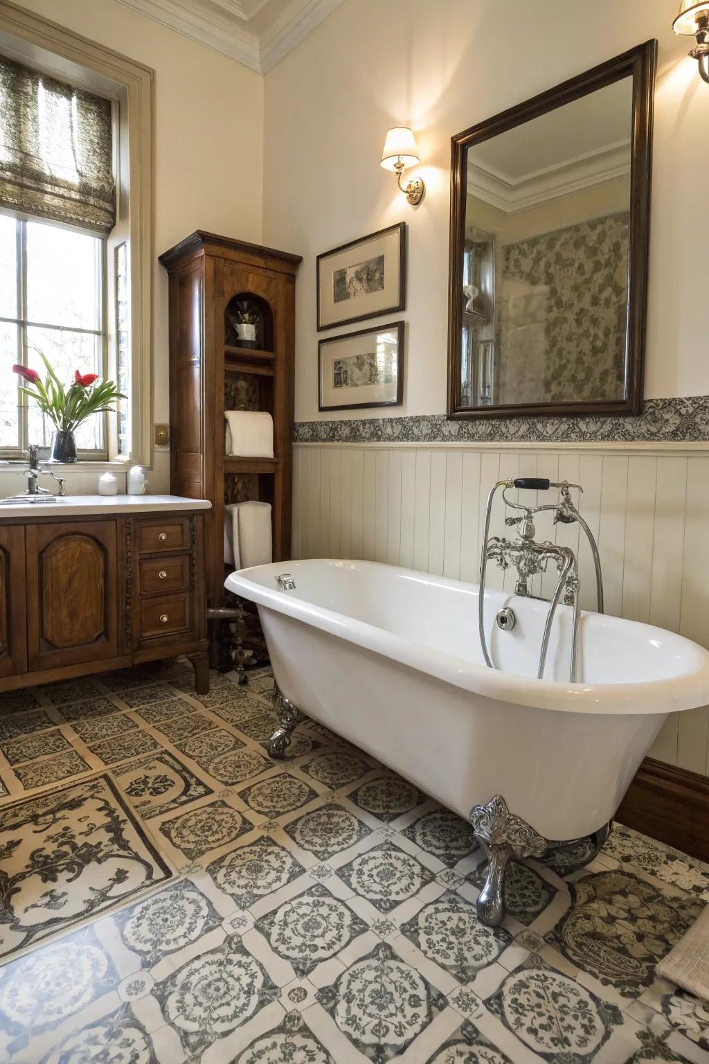 Classic touches introduce charm and distinctive character to modern bathrooms.