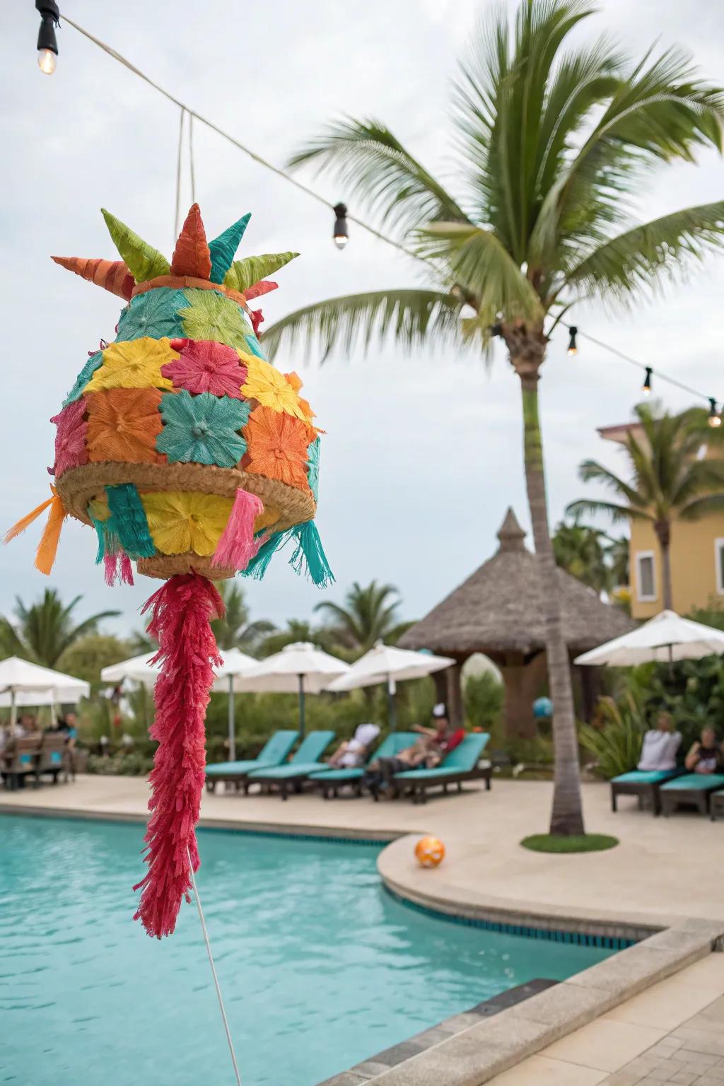 A tropical piñata adds excitement and fun to the party.