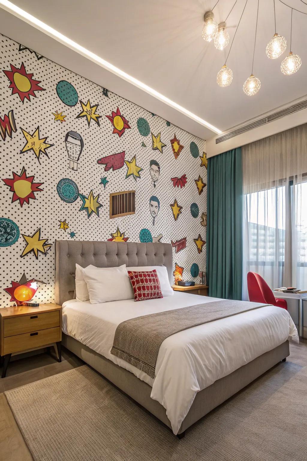 Patterned walls add depth and intrigue.