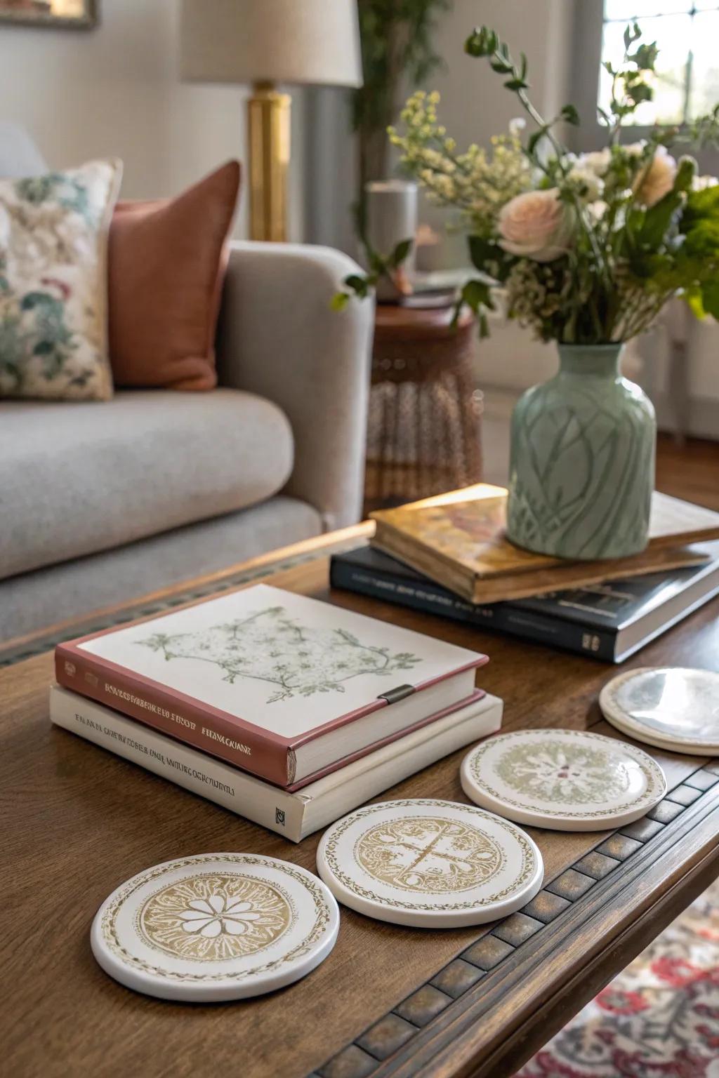 Protect surfaces with a stylish ceramic coaster set.