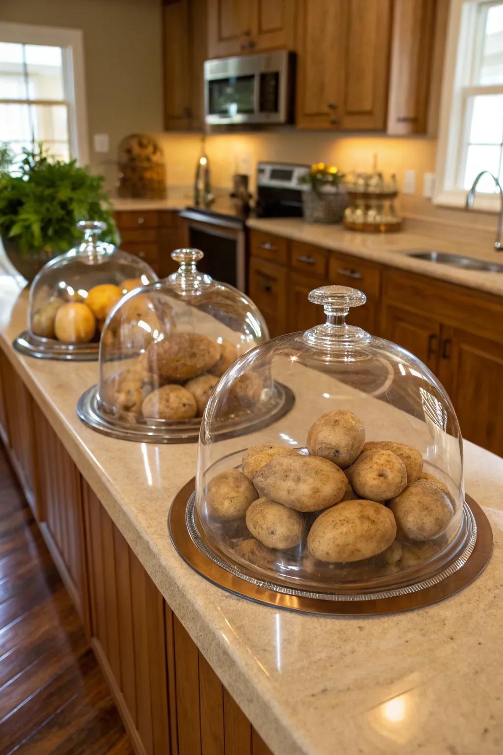 Glass covers add to the sophistication of potato storage.