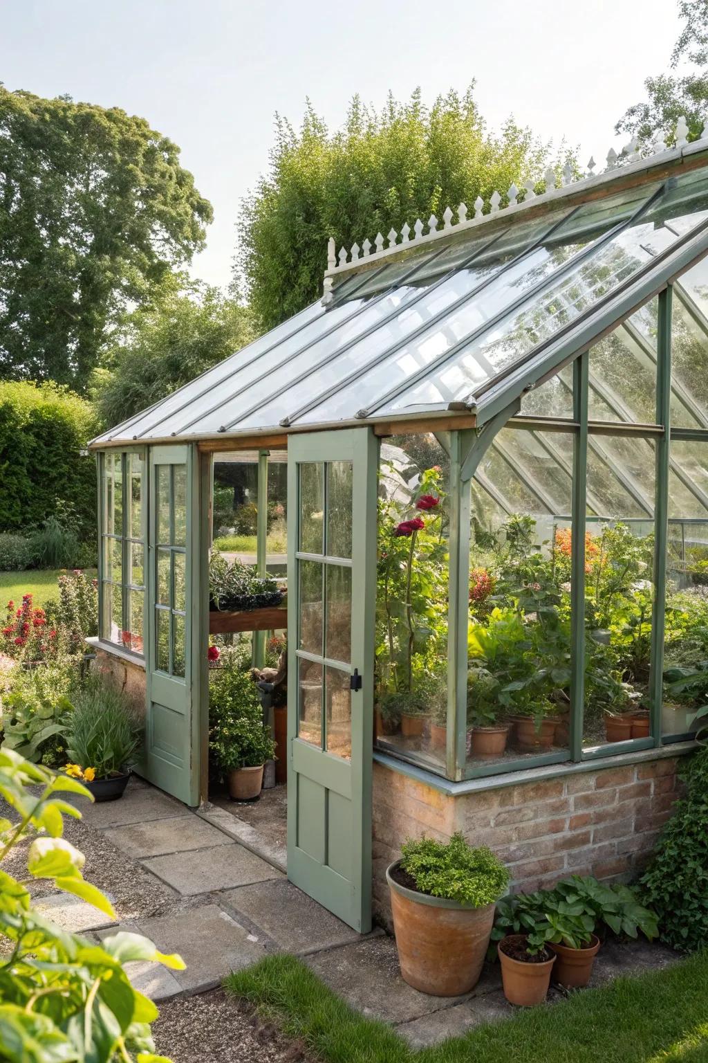 A potting shed featuring a greenhouse ambiance.