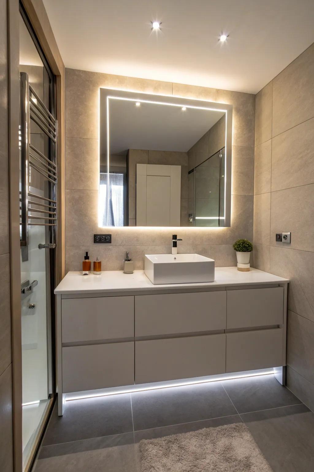 Diode strip illumination adds a sleek and contemporary touch.