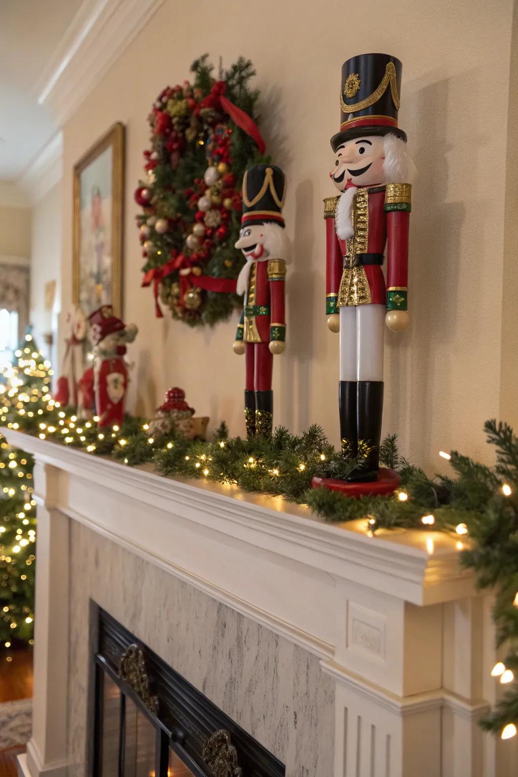 Classic nutcracker figures add a nostalgic whimsy to holiday decor.