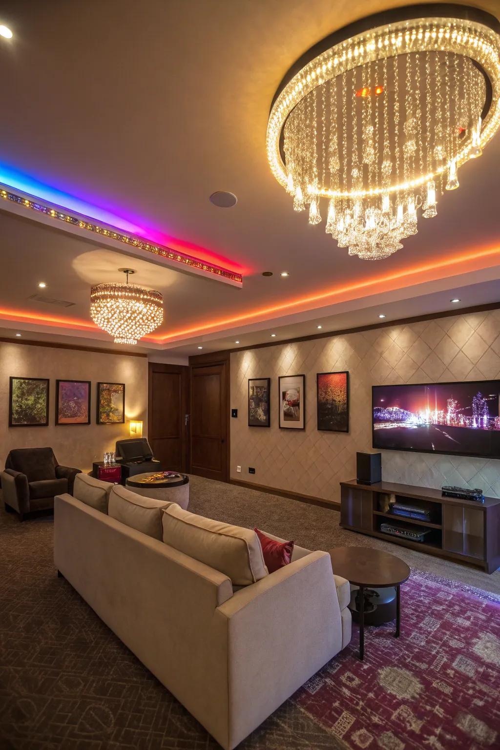 Lighting options enhance the atmosphere of your rec room.