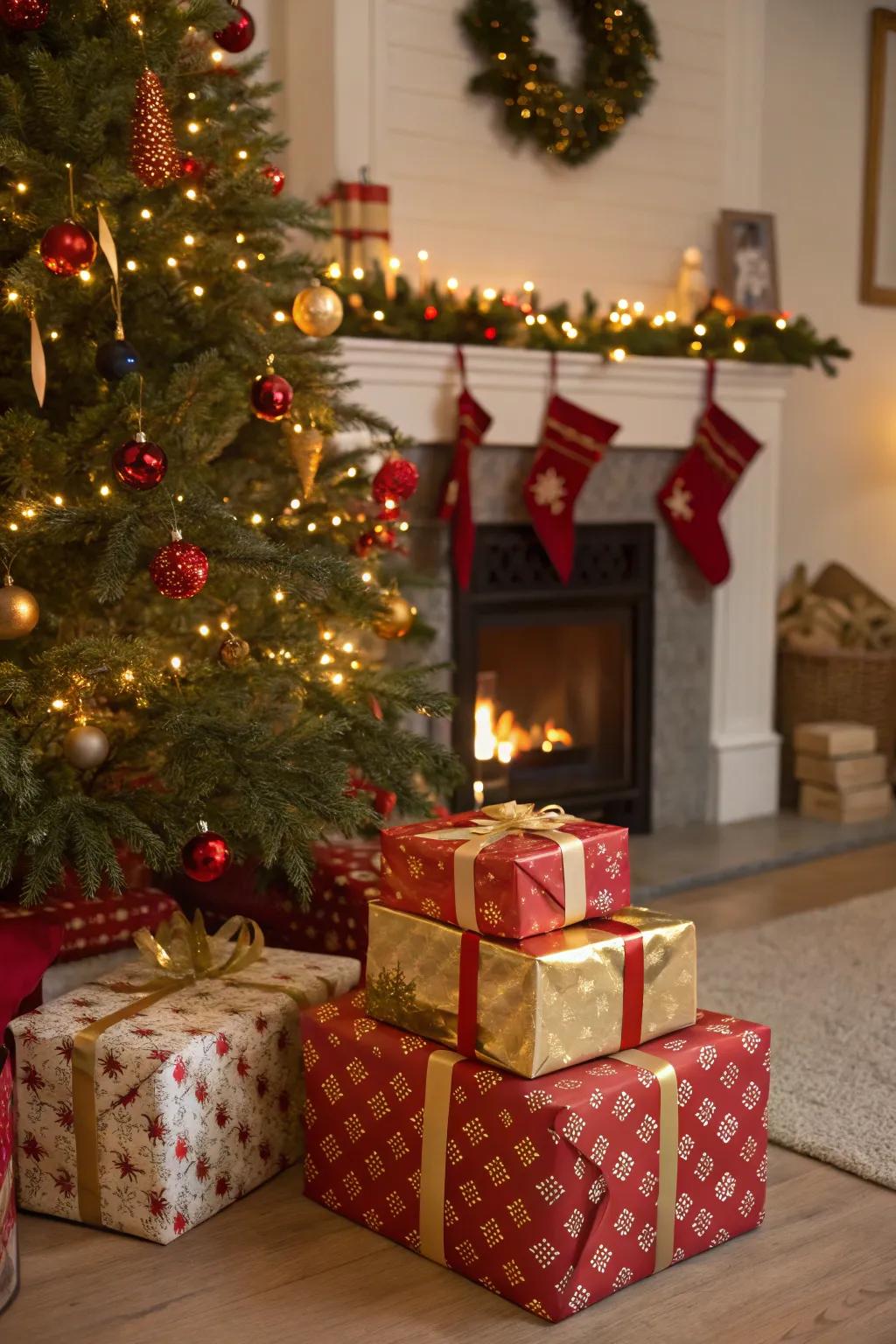 Coordinated present wrapping unites the entire aesthetic.