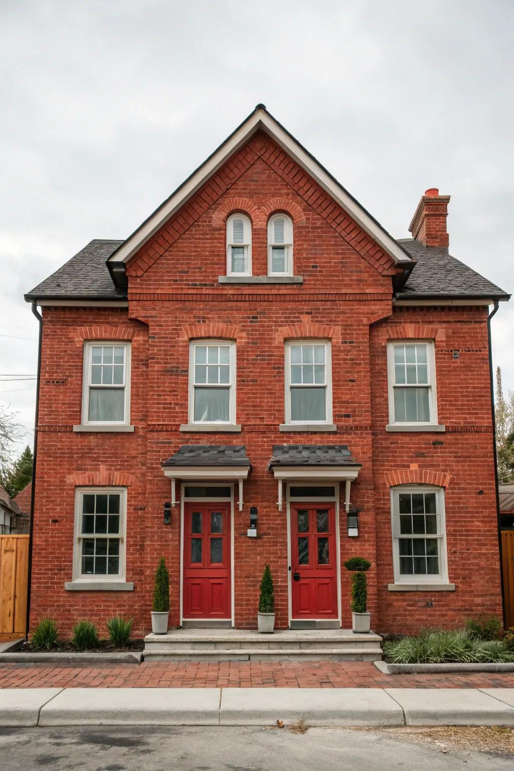 Symmetry crafting a classic look for this red brick home.