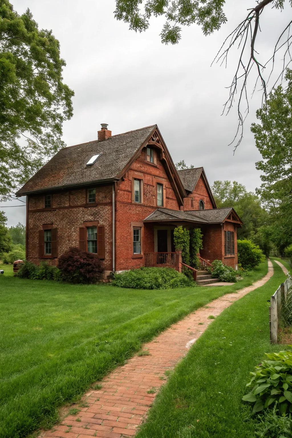 Natural wood trim enhances the natural and earthy look of red brick homes.