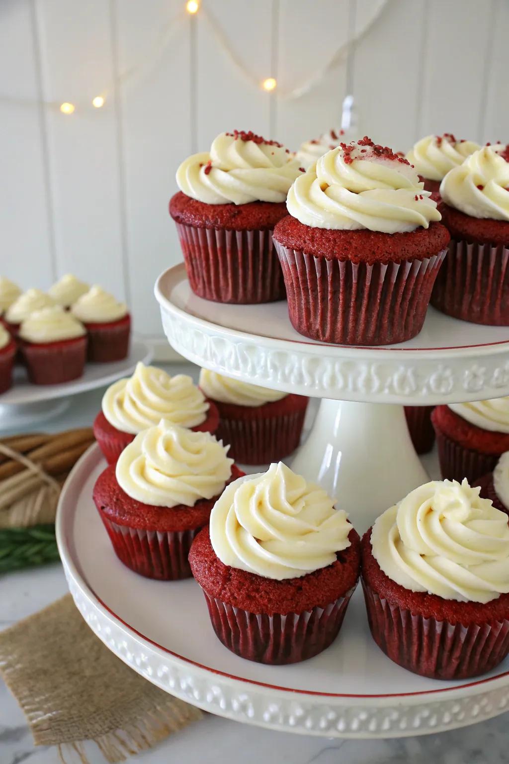 Red velvet cupcakes make for a delicious and visually impressive dessert choice.