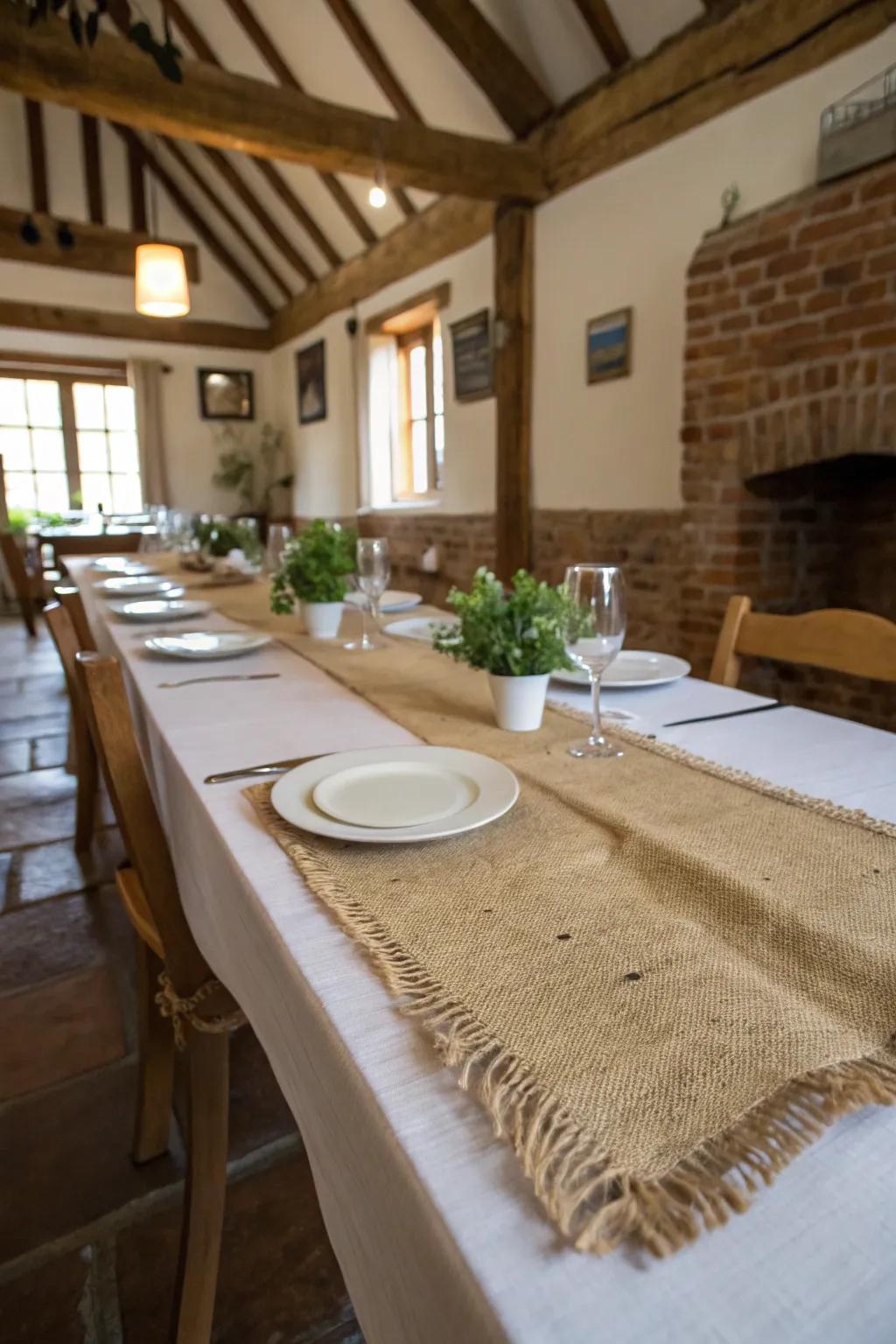 Hessian and natural fibers impart an earthy sensation.