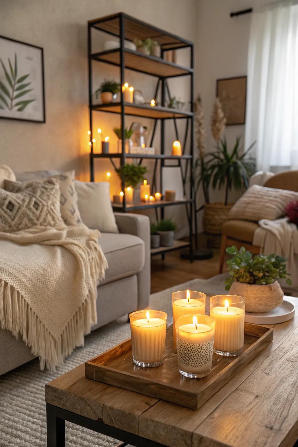 Wax lights add warmth and a soothing atmosphere.