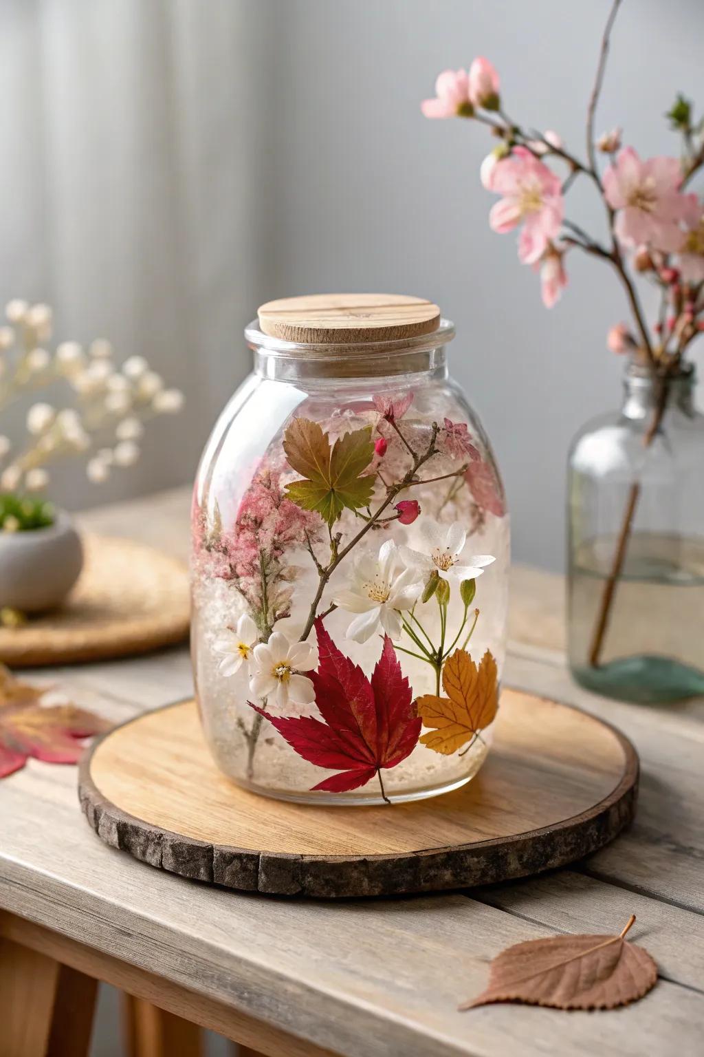 Celebrate the allure of the seasons with this exquisite resin jar; a timeless embodiment of nature's splendor.