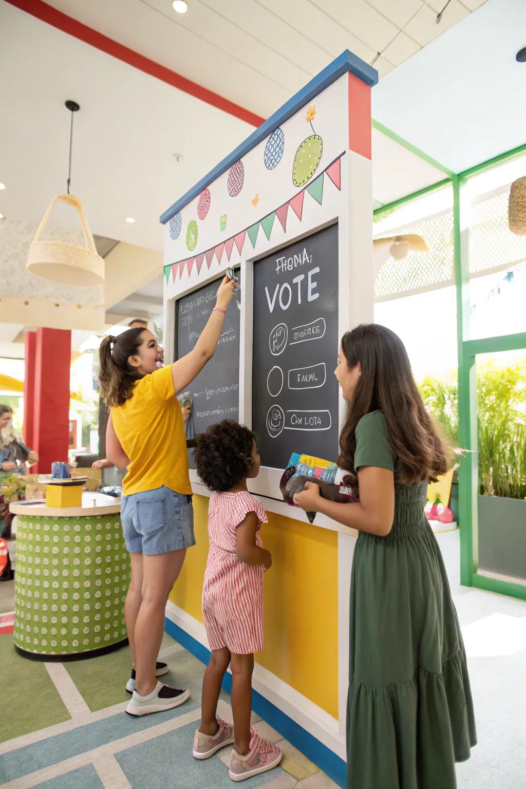 An interactive chalkboard inviting patrons to participate by voting for their favorites.
