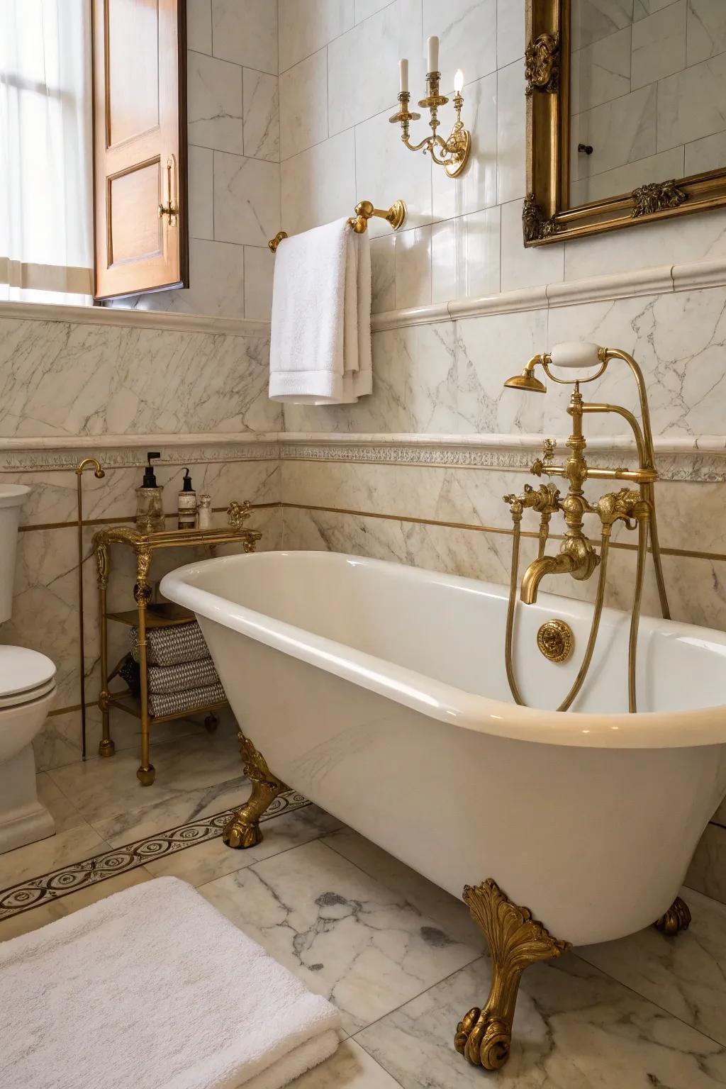 Period fittings impart historical allure to this Roman-inspired space.