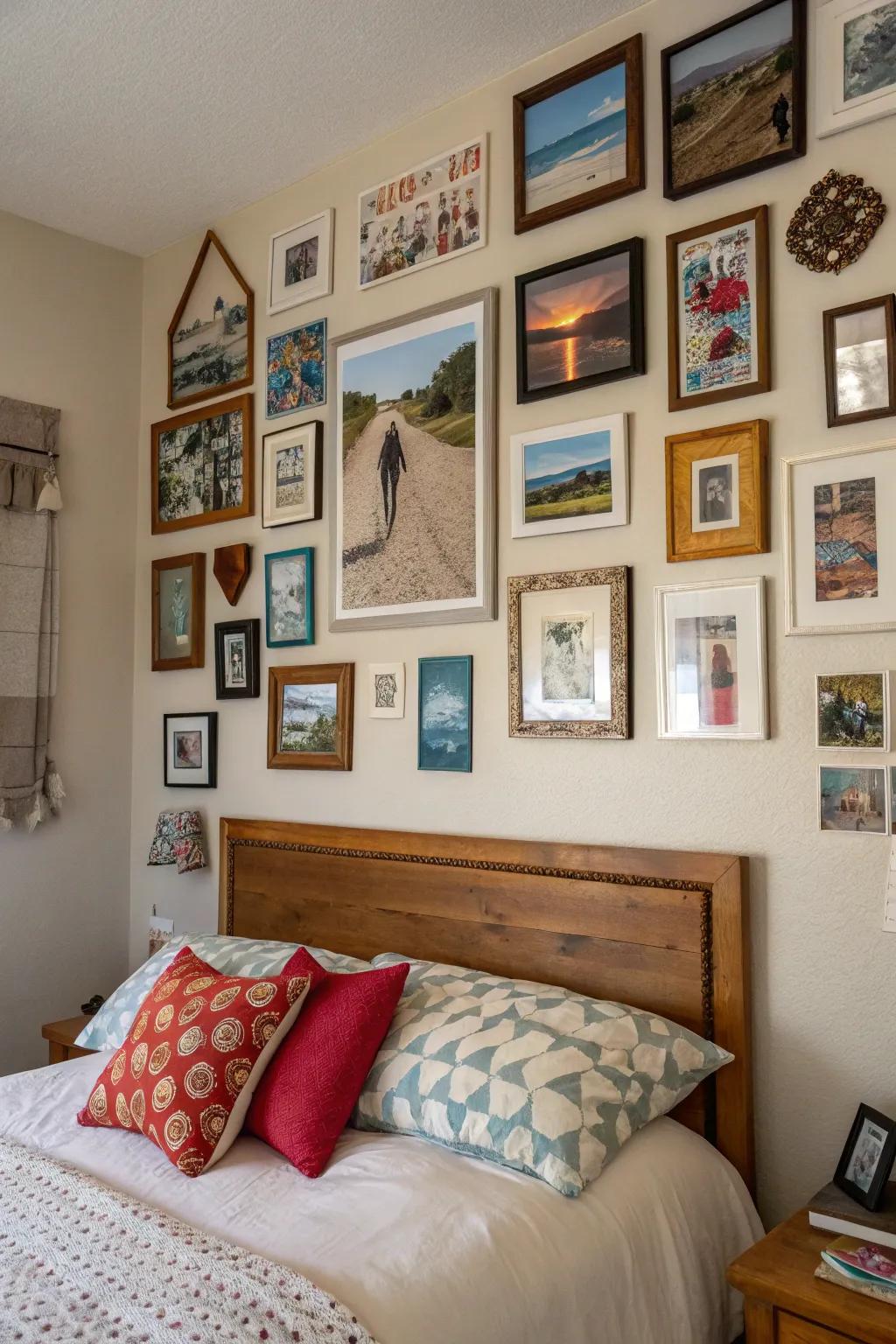 Personal design elements fill the bedroom with warmth and memories.