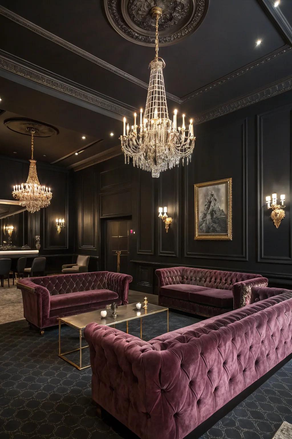 Polished spaces express opulence and intensity.