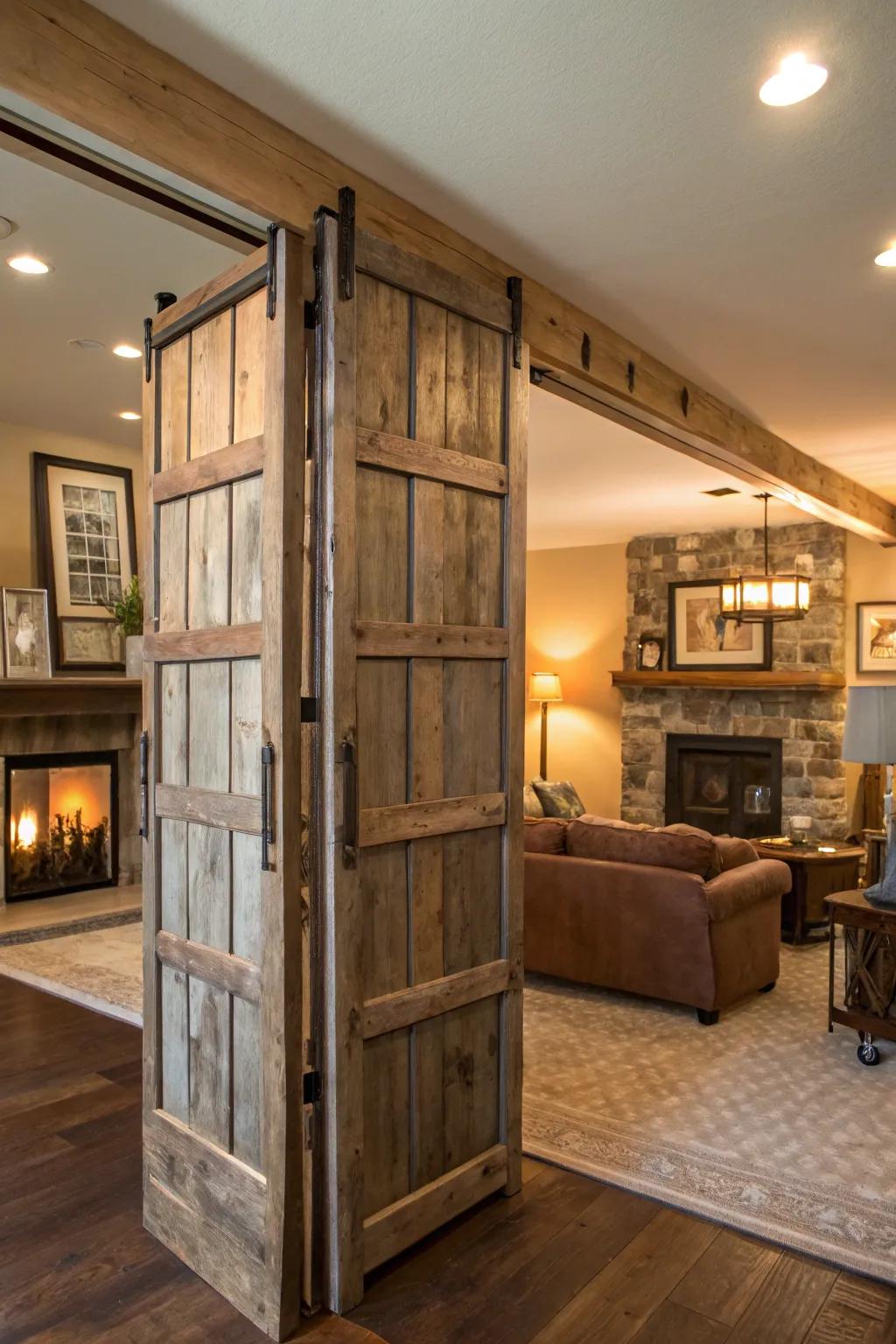 Repurposed doors are a charming and sustainable solution for dividing spaces.
