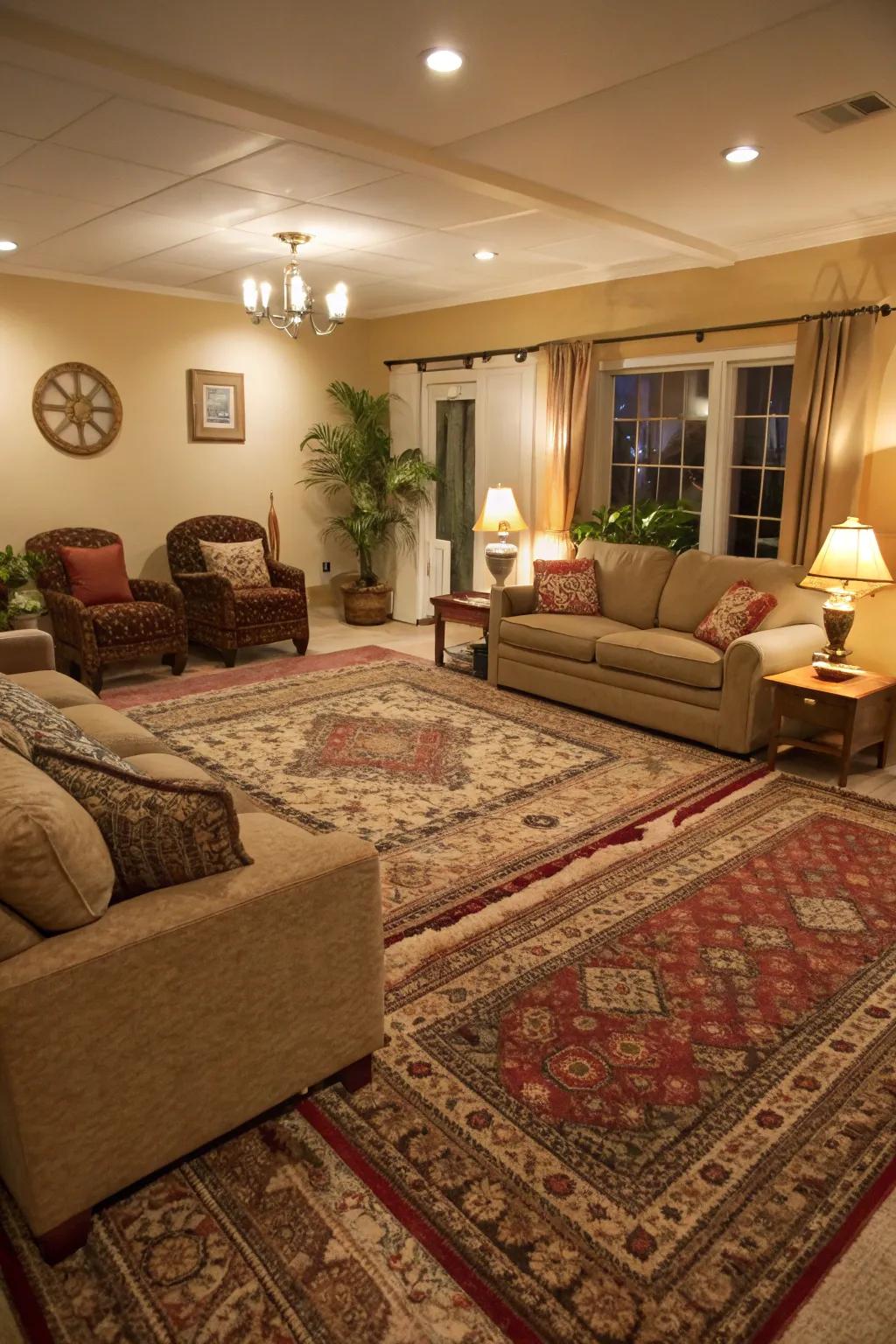 Layering rugs makes any space a cozy haven.