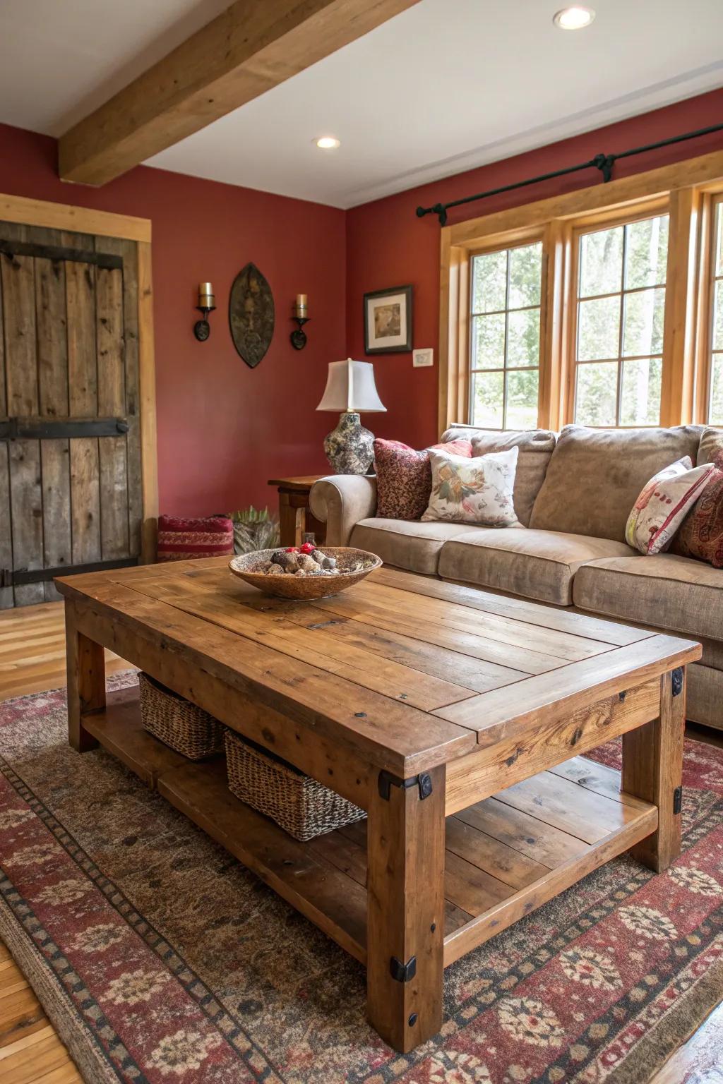 Upcycled timber adds a sustainable country touch to the family space.