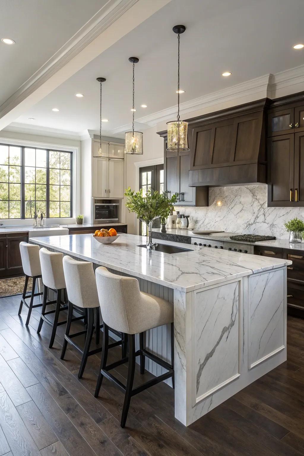 The kitchen island functions as a central hub in this rural house kitchen.