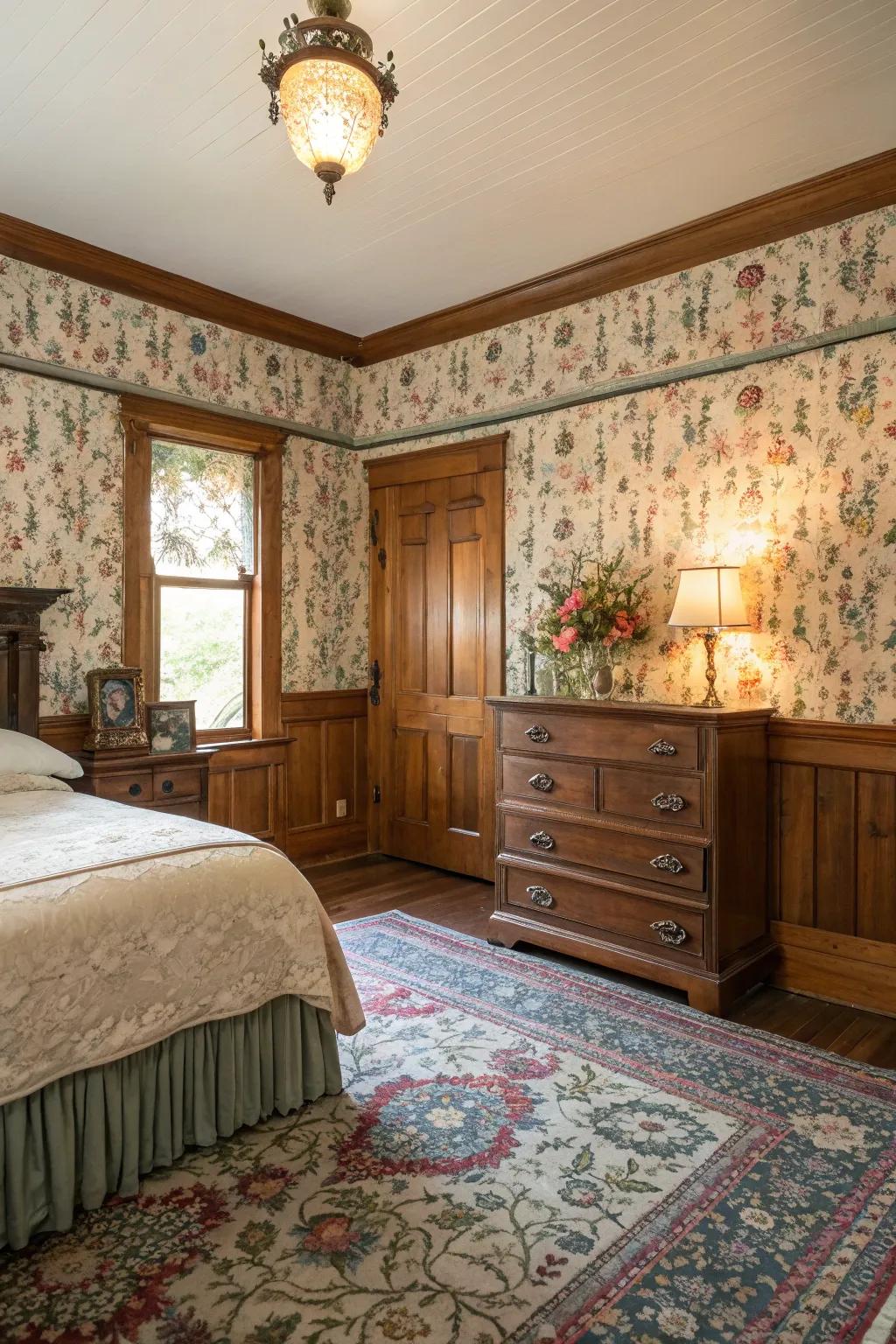 Unite paneling with wall adornment for an alluring and old-fashioned aesthetic.