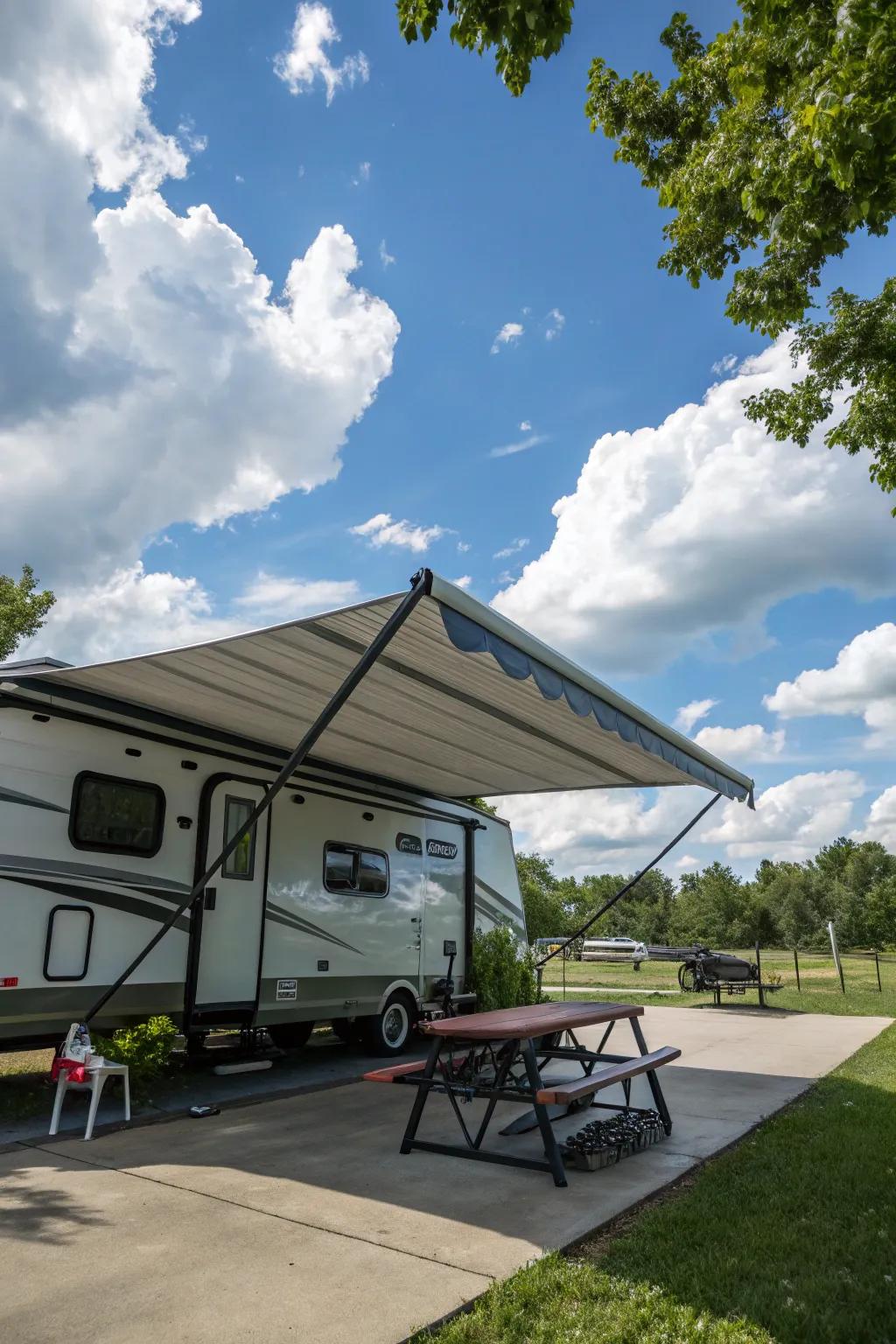 Overheads offer comfort and protection from sun and rain.