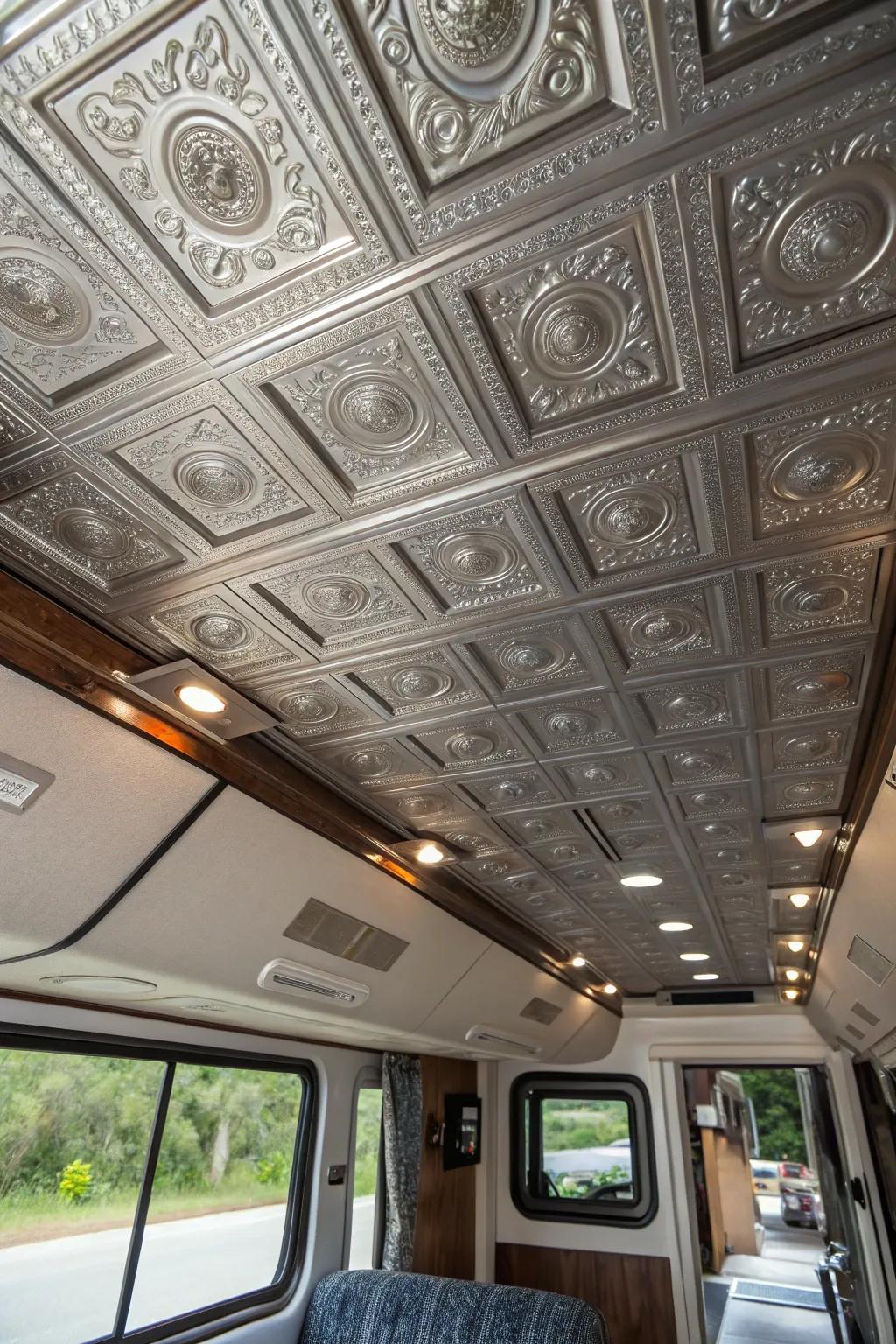 Imitation metal sheets introduce a hint of classic glamour to your RV top side.