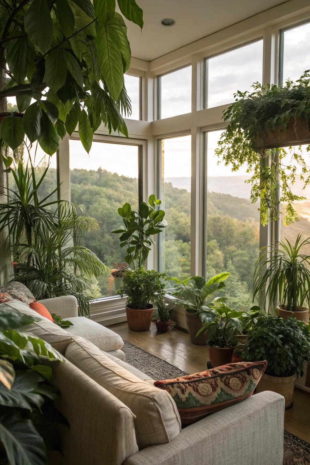 Bring the outdoors in with plants and natural views.