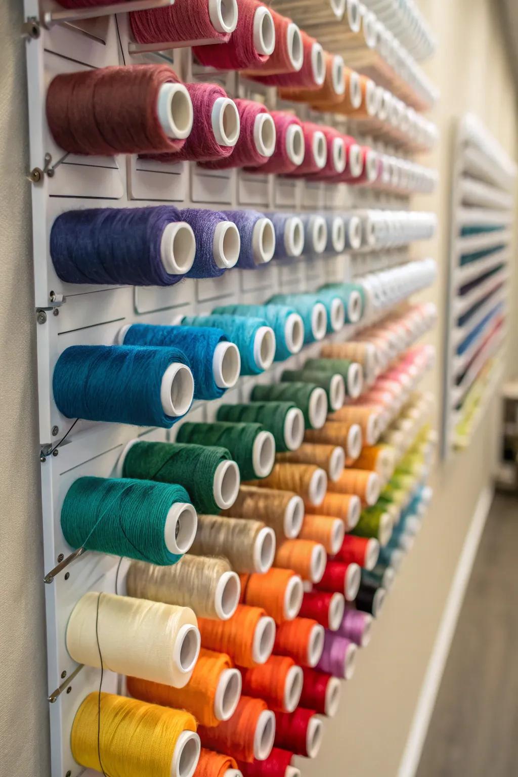 A thread rack maintains tidy and accessible spools.